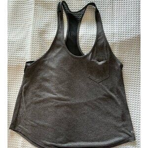 alo Yoga Athleisure Tank Top Mesh Racer Back Gray Black Front Pocket Tank *Small